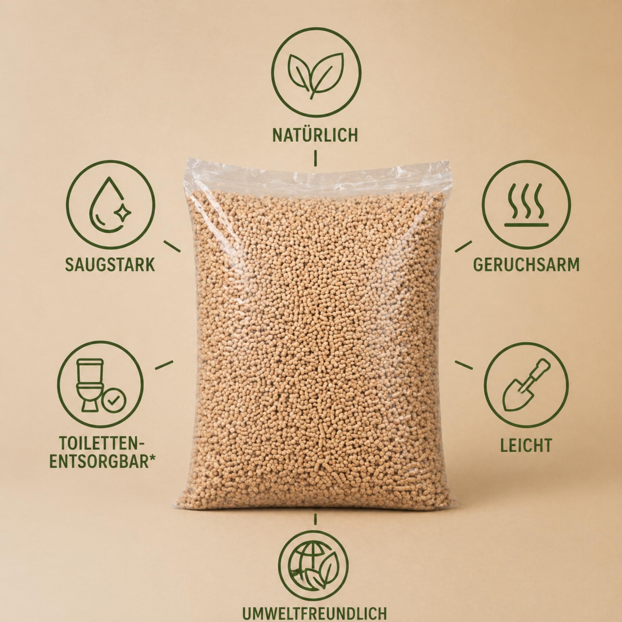 Żwirek drewniany dla kota 15 kg 30 l, pellet sosnowy, naturalny, biodegradowalny, chłonny, dla kotów, królików i gryzoni