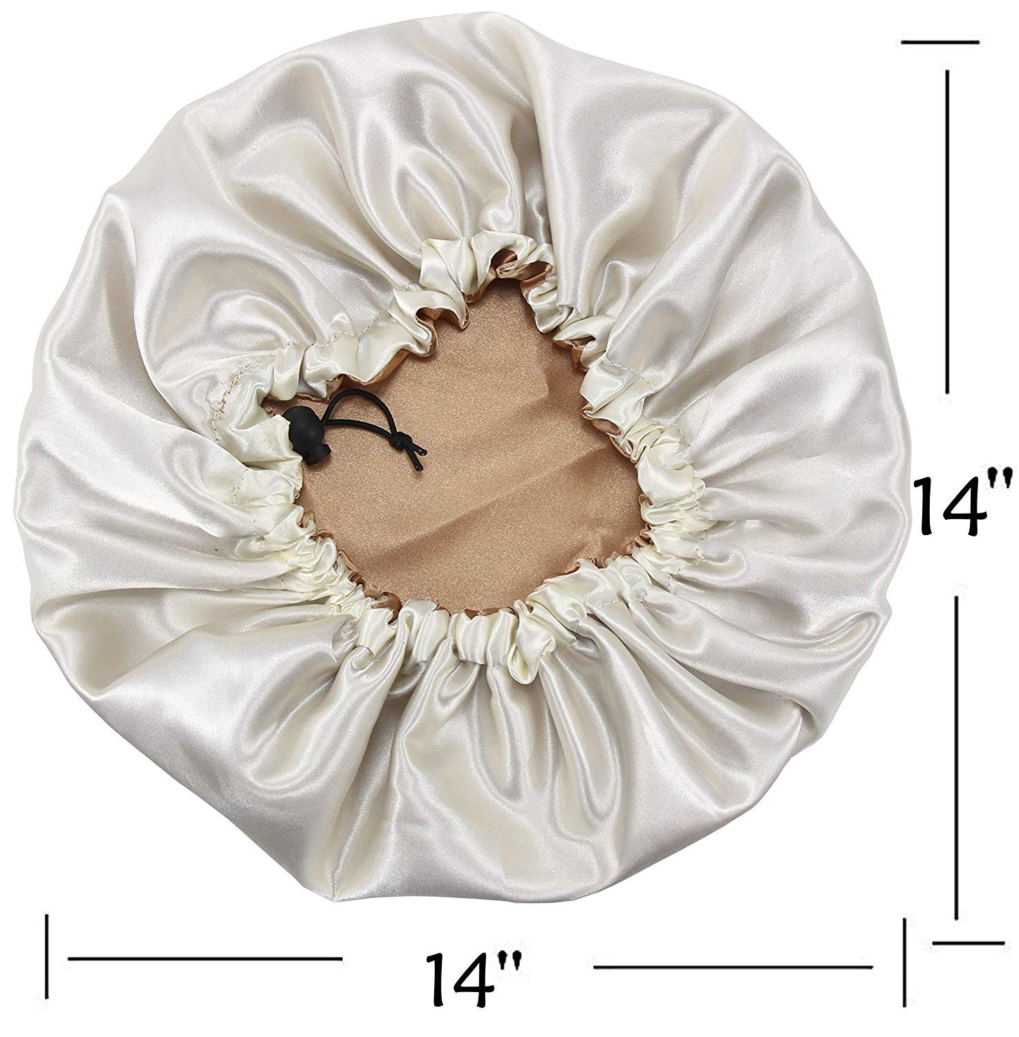 Dehman Adjustable Satin Sleep CAP Hair Bonnet Double Layered Reversible for Women Protective Sleep Hairstyles (CHAMPAGNE - BEIGI) 3