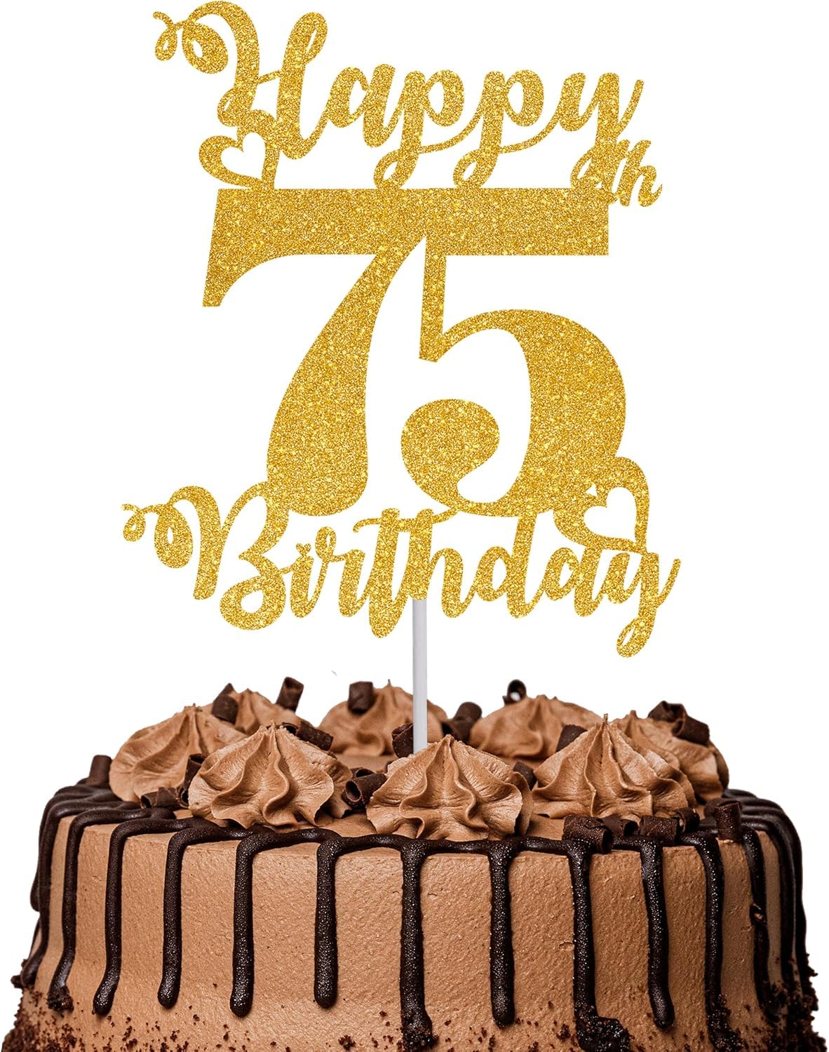 Happy 75th Birthday Cake Topper | Glitter Gold Cake Topper for Birthday | Reusable & Elegant Cake Décor for Girls, Boys, Adults | Pre-Assembled Cake Decoration Topper-image-34