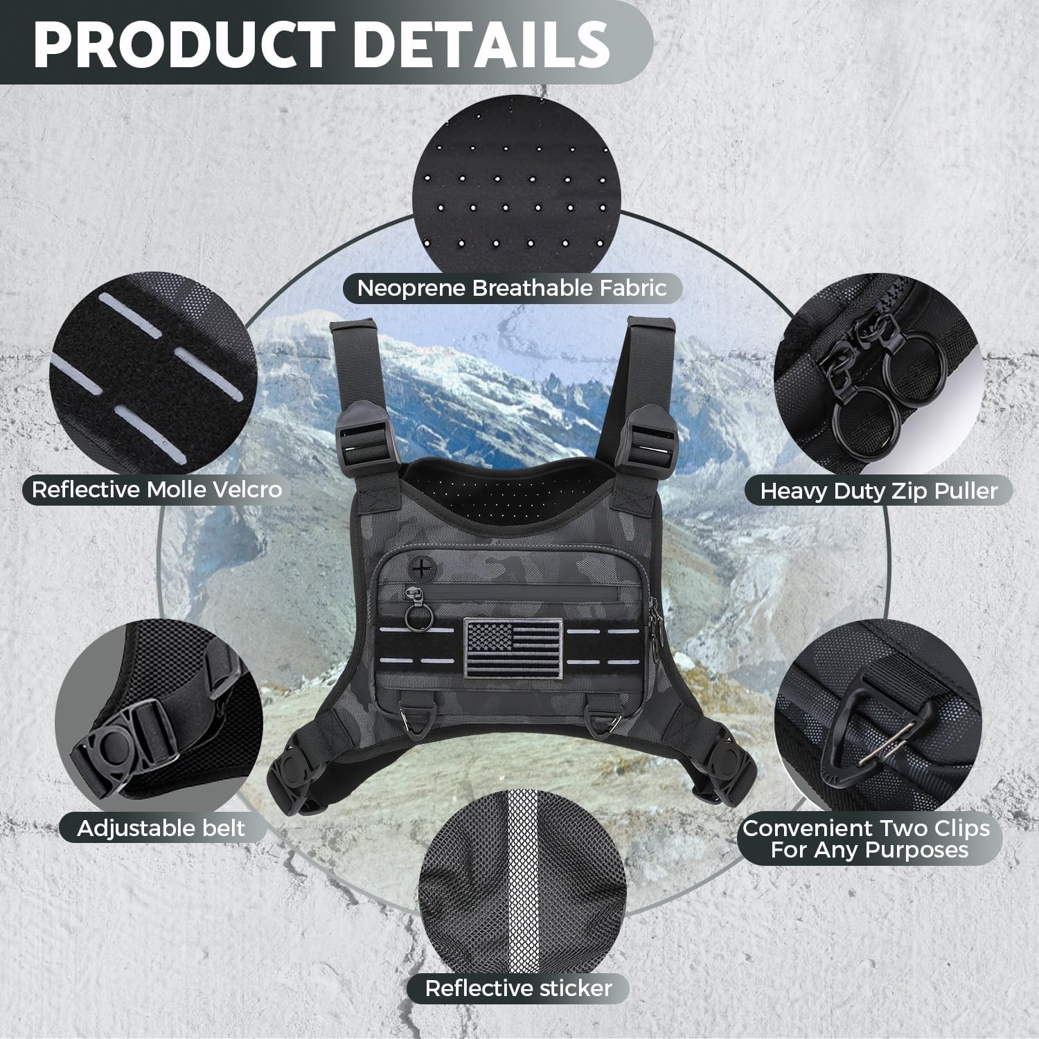 Sports Chest Bag For Men Women, Water Resistant Lightweight Front Chest Pack, Running Vest Bag With Built-In Phone Holder & Extra Storage For Workouts, Running, Cycling (Camo) - Image 2