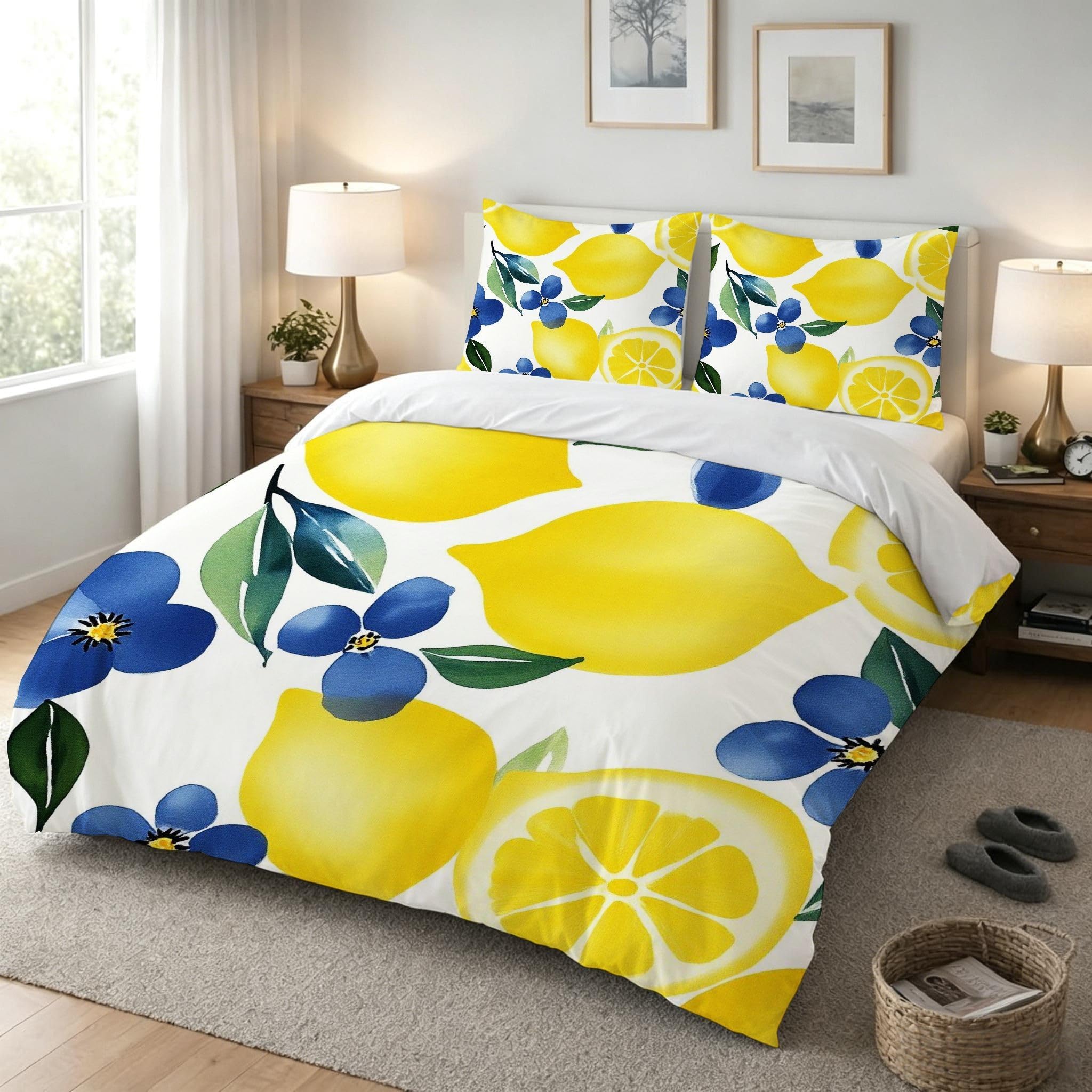Copripiumino Matrimoniale Limone Giallo 260x240, ZQ9594 | Traspiranti Durevoli Microfibra, per Tutta la Famiglia, Matrimoniale, per Tutte le Stagioni, con 2 Federe 50x80 cm