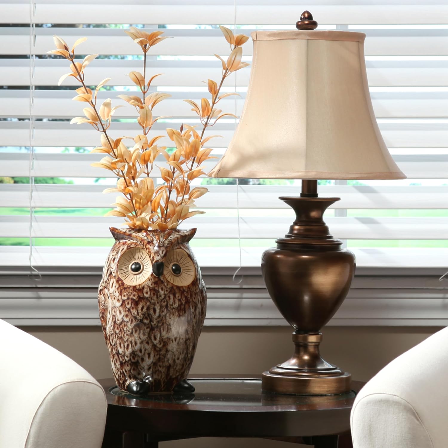 Hosley 2pk Ceramic Farmhouse Owl Vase, Ideal Gift for Floral Arrangements Weddings, House Warming, Home Office, Wonderful Accent Piece for Coffee Tables or Side Tables.
