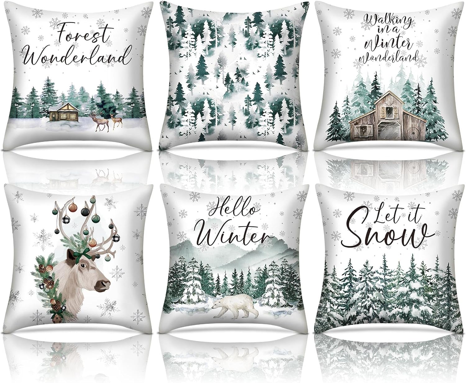 HunnmingRe Set of 6 Winter Snowman Pillow Covers Blue White Snowman Throw Pillow Covers 18 x 18 Inch Holiday Cushion Case Decorative Winter Pillowcase for Couch Sofa Farmhouse Decor
