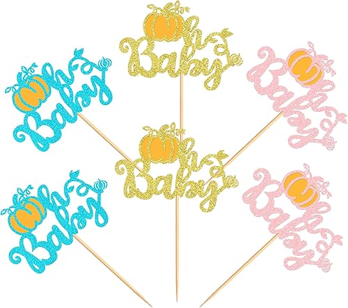 Miniatura 102 de Ercadio Paquete de 24 adornos de calabaza para cupcakes con purpurina de cosecha de otoño, calabaza, cupcakes, decoraciones para calabaza, tema de B