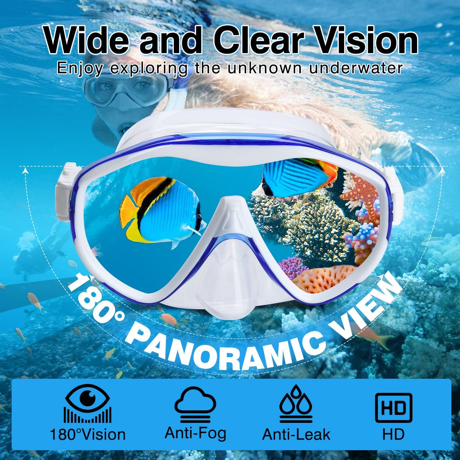 Detaljan pogled na masku za ronjenje