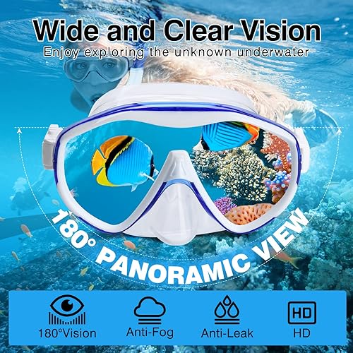 Miniatura 2 de Snorkel Set Wide-View Adult Snorkeling Scuba Gear, Professional Snorkel Goggles Anti-Fog Diving Mask, Anti-Leak Swim Goggles and Dry Top Snorkel for