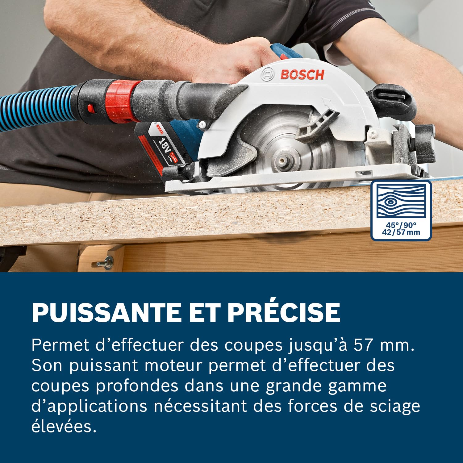 Bosch Professional 18V System scie circulaire sans-fil GKS 18V-57 G (compatible rail de guidage, capacité de coupe : 57 mm, 2 batteries 4,0 Ah, chargeur rapide GAL 18V-40, 1 lame de scie, L-BOXX)