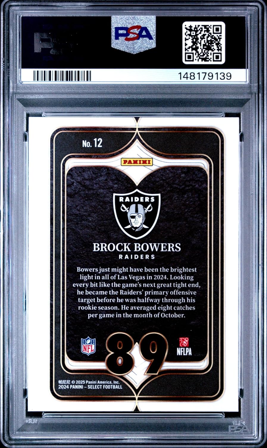 Graded 2024 Panini Select Brock Bowers #12 Select Numbers Rookie RC Football Card PSA 9 Mint