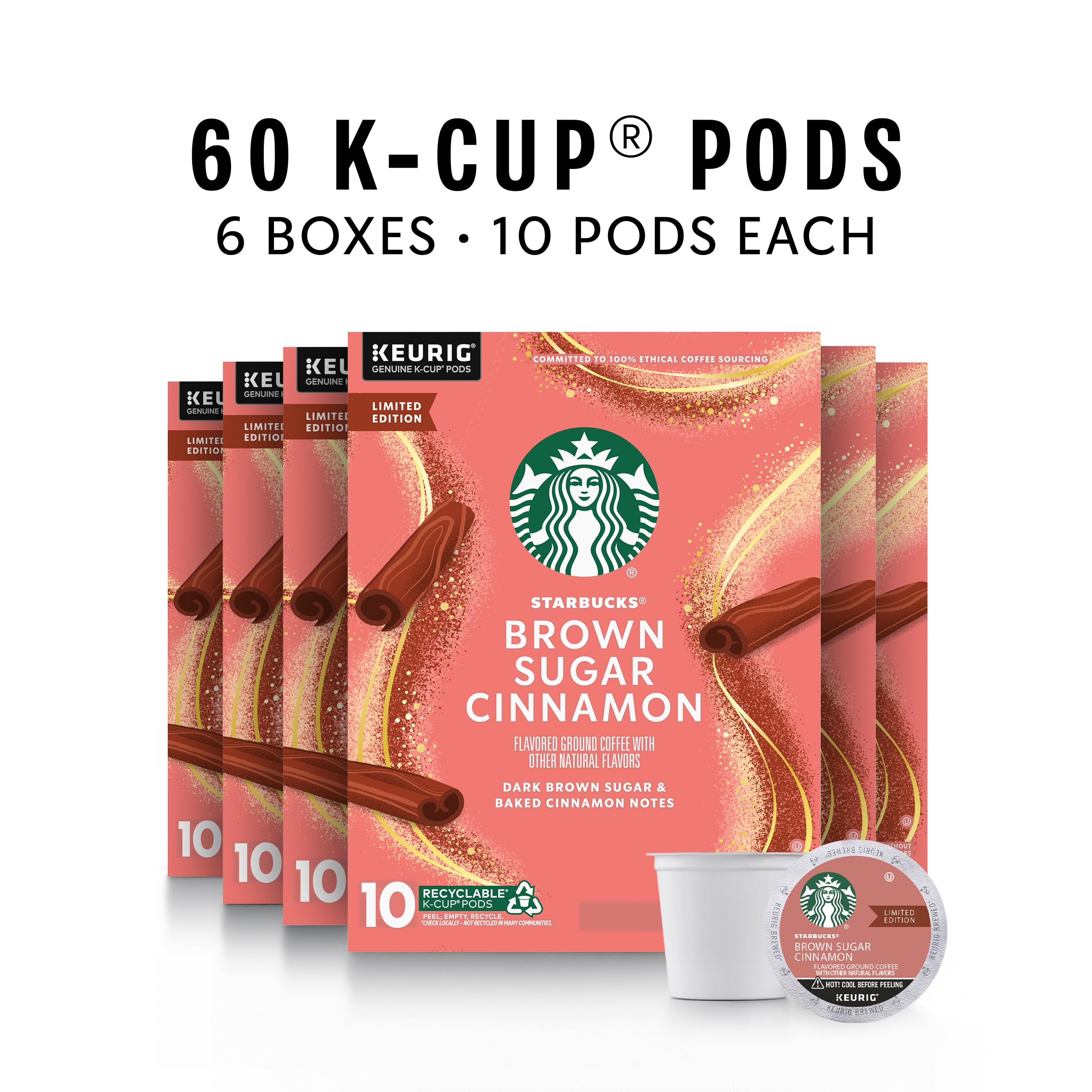 Amazon.com: Starbucks K-Cup Coffee Pods, Flavored Hot or Iced Coffee, Brown  Sugar Cinnamon, 60 Keurig Pods : Grocery & Gourmet Food