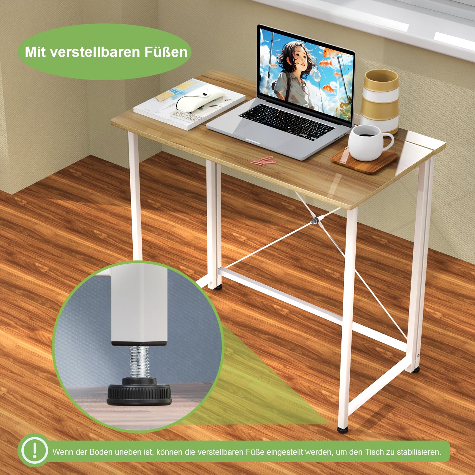 Bureau Pliable pour la Maison - Table Ordinateur pour Petit Espace, Beige, 80x45x75cm
