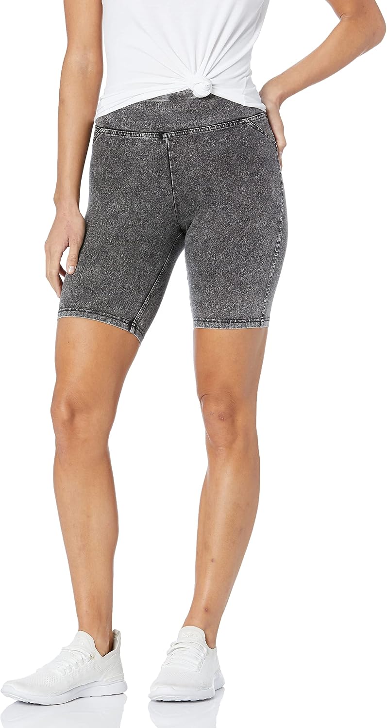 Marc New York Performance Women’s Cotton-Spandex High-Waisted Bike Shorts with Pockets, Black Mineral Wash, Size Large