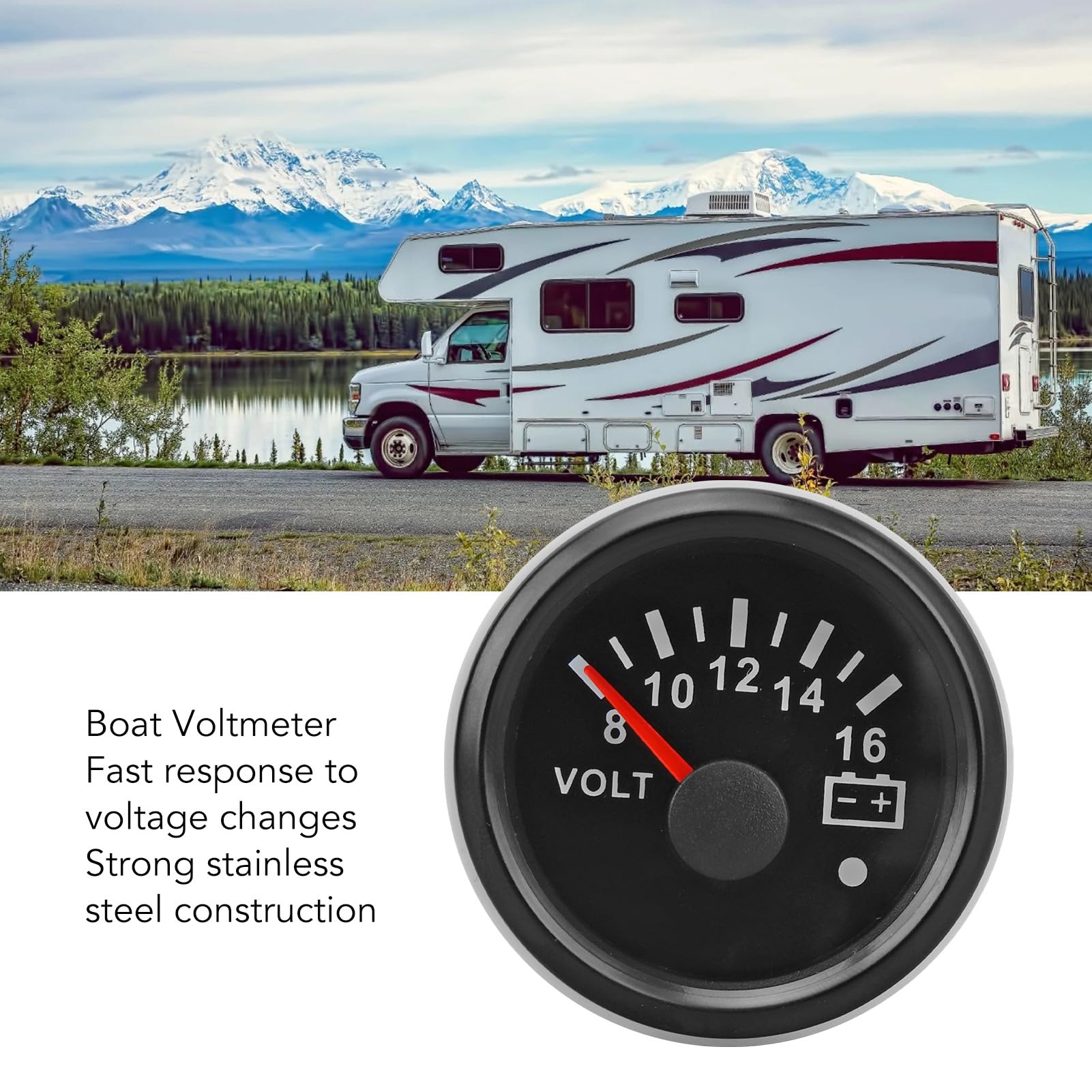 meerページ 52MM Boat Voltmeter DC9 to 32V Pointer Voltage Gauge with