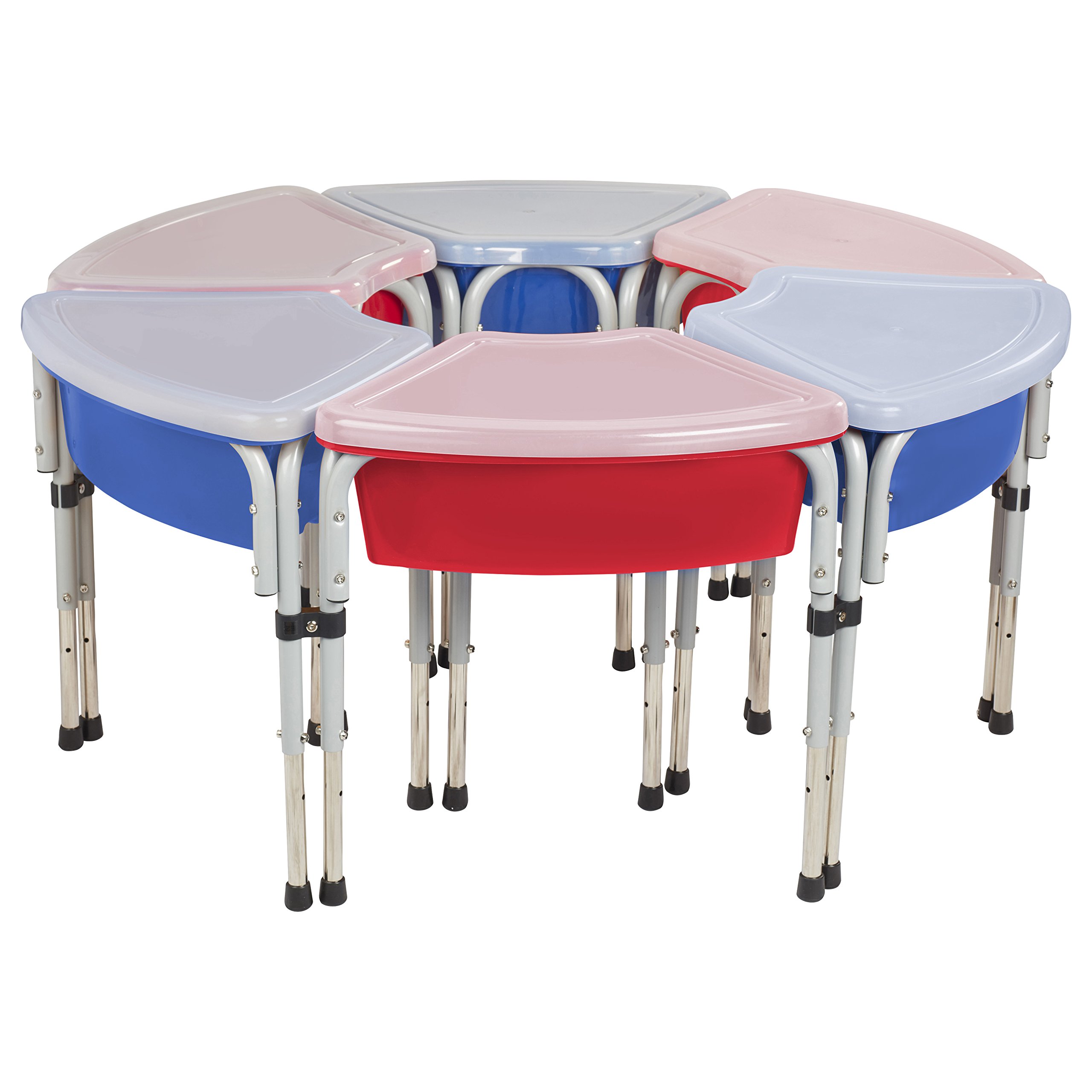 ECR4Kids Assorted Colors Sand and Water Adjustable Activity Play Table Center with Lids, Round (6-Station)