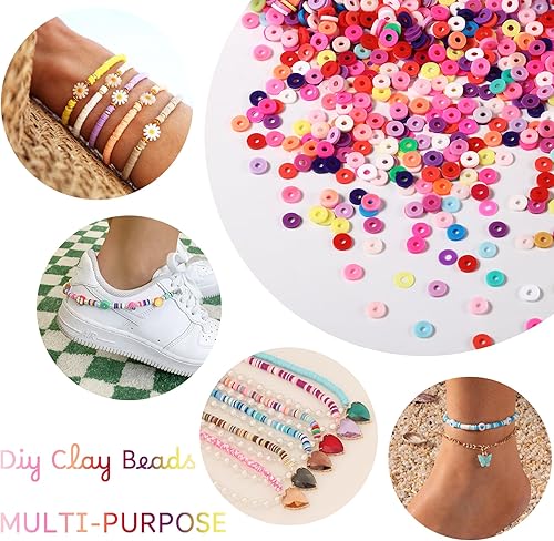 Miniatura 6 de 4000 cuentas de arcilla cian para hacer pulseras, espaciador de polímero, cuentas planas para bricolaje para joyas, collares, aretes, kit de