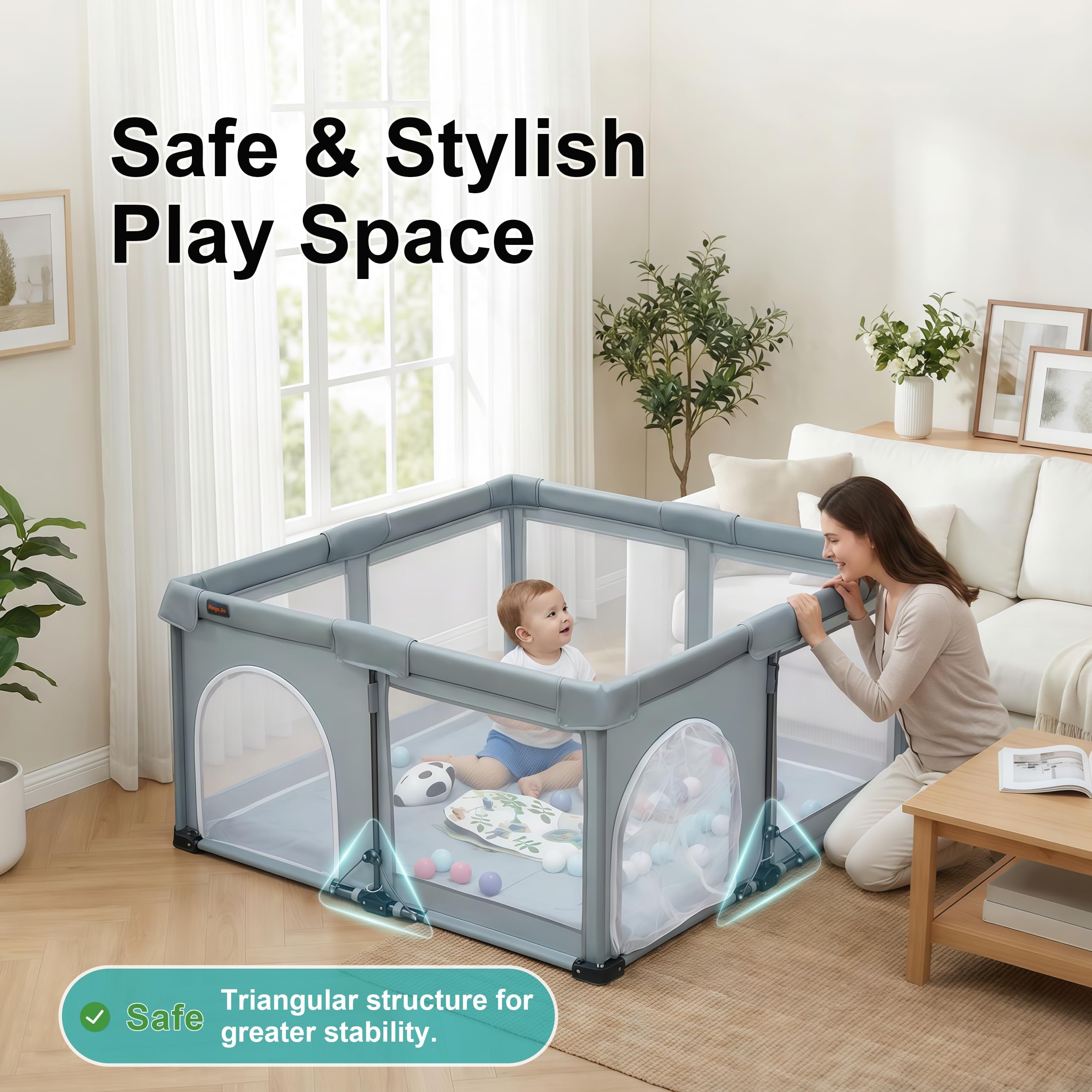 Heyo.Ja Parc pliable pour bébé, pop-up, portable, avec filet, montage et pliage rapides, grille de sécurité pour l'intérieur et l'extérieur, 127 x 127 x 67 cm