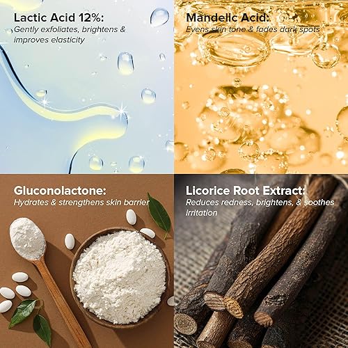 Miniatura 3 de DRMTLGY Suero de refinación de ácido láctico al 12% para la cara, suero facial exfoliante AHA y PHA, suero de manchas oscuras con extracto de raíz