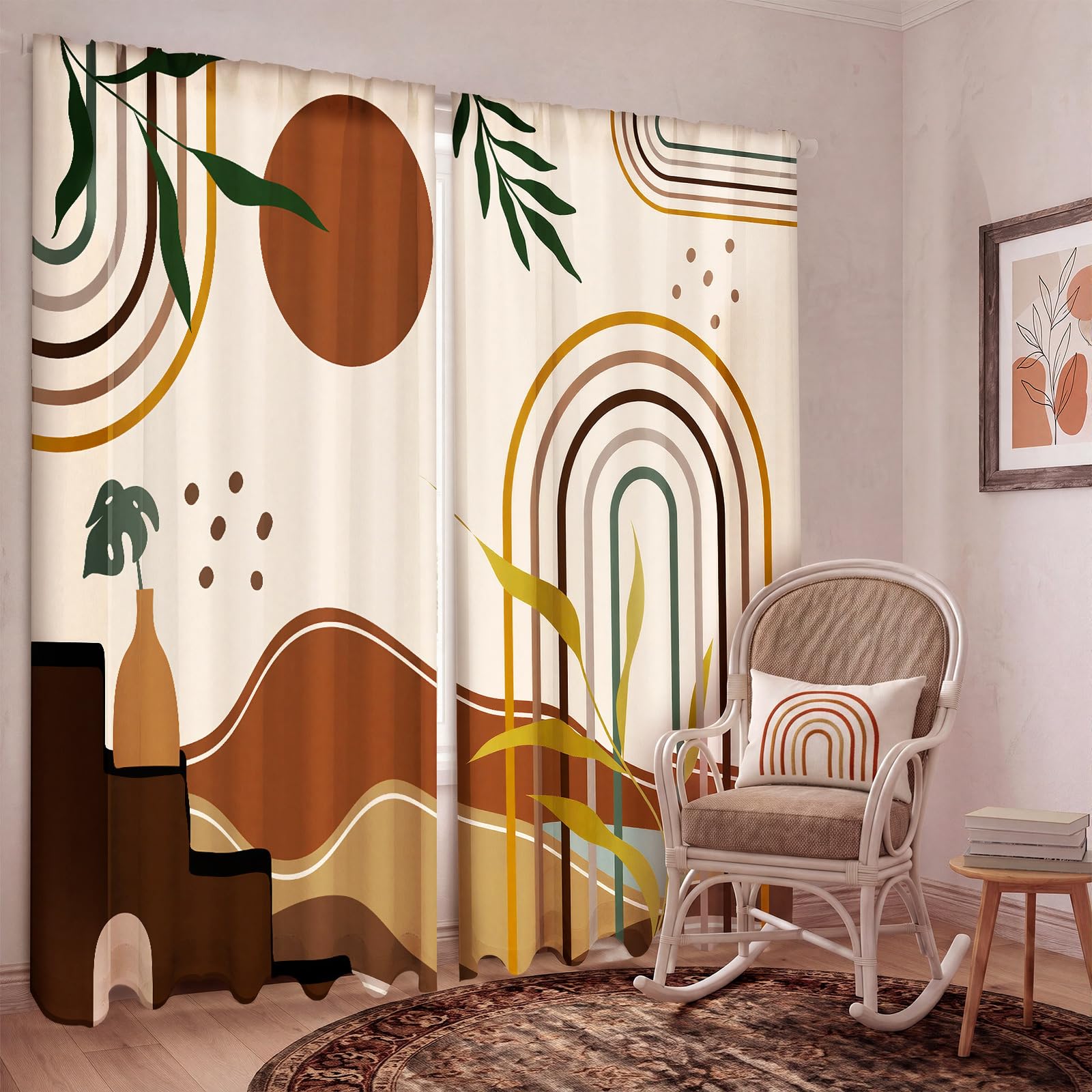 SmoothNovelty 2 Pcs Boho Curtains for Living Room Mid Century Abstract