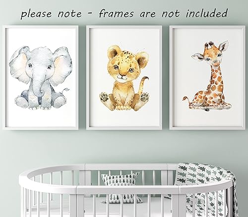 Miniatura 5 de Juego de 3 impresiones artísticas de pared sin marco de animales de safari para bebé niña o niño, animales de bebé de cuerpo completo en color,