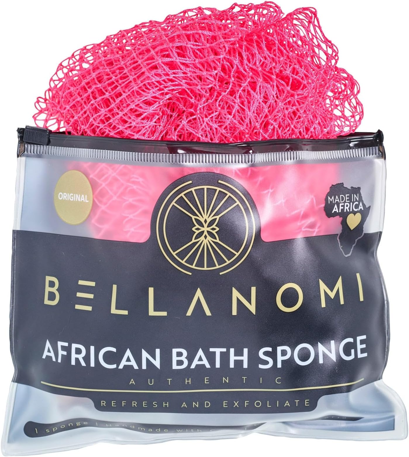 BELLANOMI African Exfoliating Net Sponge, Authentic, Ethically sourced from Nigeria, 45 inches Long, Back Scrubber for Daily use (Pink)