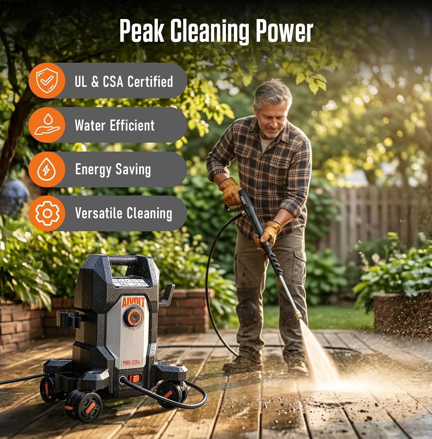 AIVOLT Electric Pressure Washer, Anti-Tipping 4-Wheel Power Washer