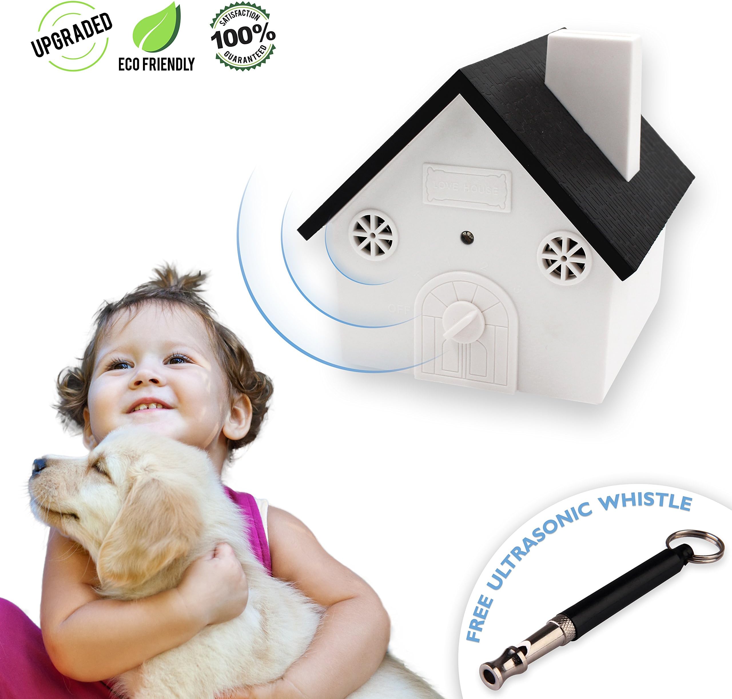 Upgraded Value Pack, Safe Ultrasonic Anti-Barking Dog Device with Sonic Whistle, Outdoor Bark Controller, Humane Sonic Bark Deterrent to Stop Barking, No Collar Hanging Birdhouse Design Training Dogs