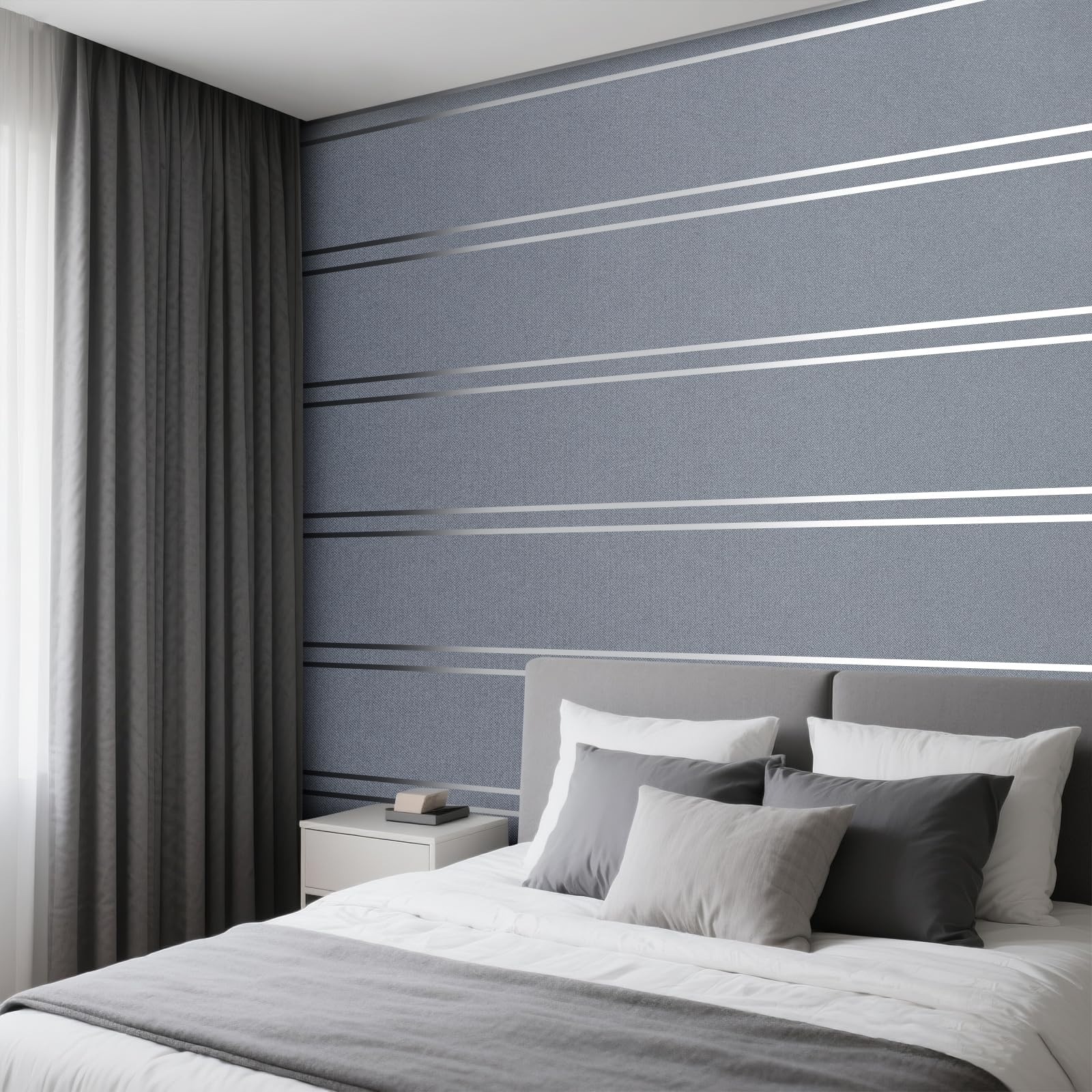 Anttyscar Dark Grey Glitter Wallpaper Feature Embossed Horizontal Stripe Wallpaper Luxury Nordic Modern Wall Paper Free No Match Pattern for Living Room Bedroom Kitchen TV Background
