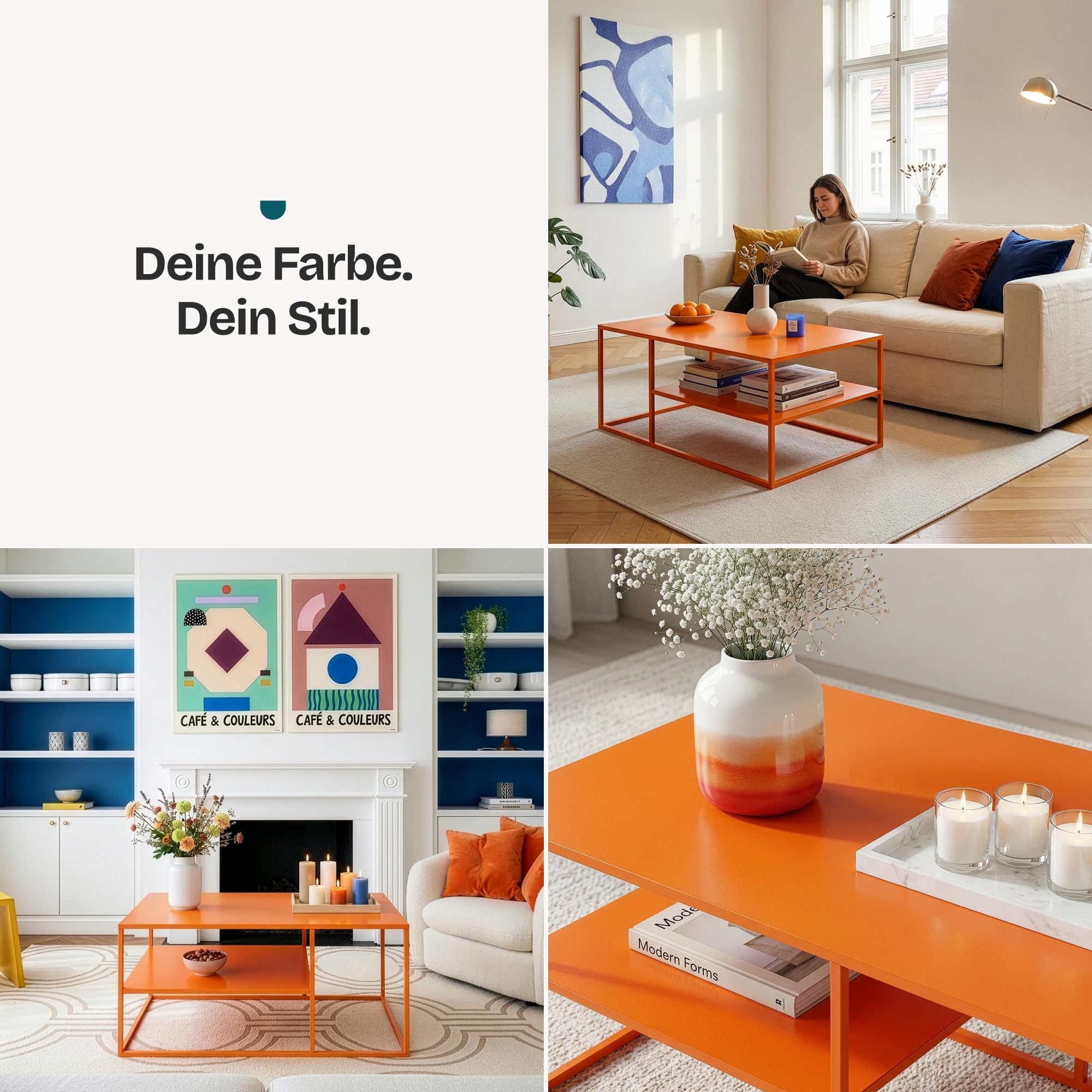 [en.casa] Couchtisch Solund Beistelltisch Metall Orange Wohnzimmertisch mit Stauraum 90 x 60 x 45 cm Sofatisch rechteckig Kaffeetisch