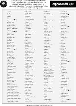 Coffee Shop Labels- 328 Preprinted Adhesive Labels for Restaurant, Cafe and Coffee Shop Condiment Stations and More