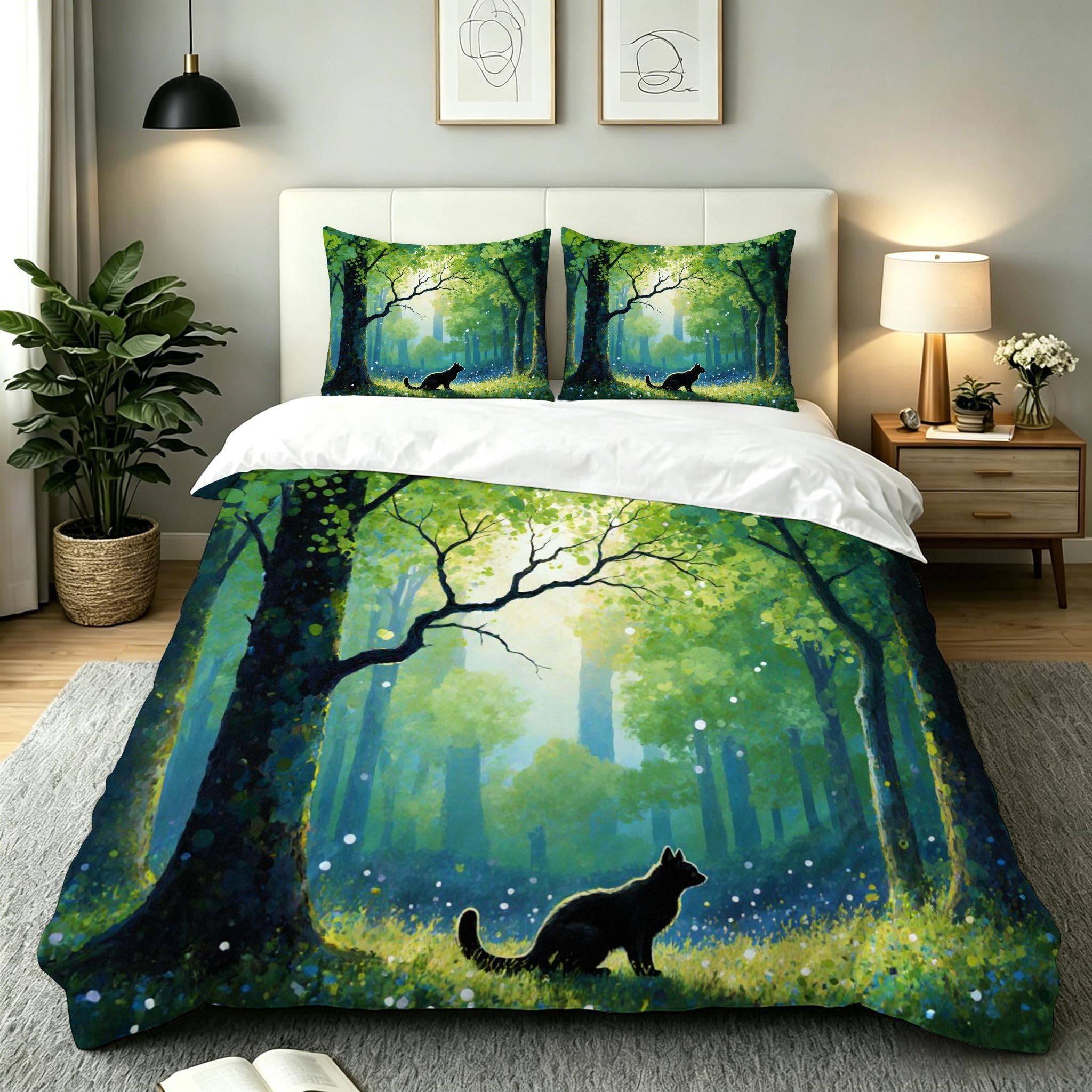 Housse de Couette 220x240 Forêt Verte : Finie la couette qui glisse avec la fermeture éclair