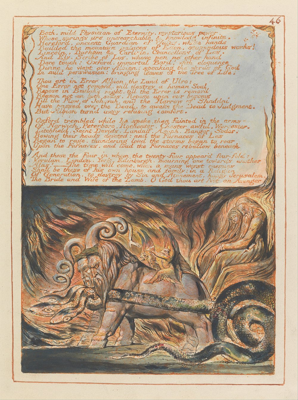 Grabado Jerusalem Plate 46 de William Blake, cuadro mate mediano con marco de color marrón