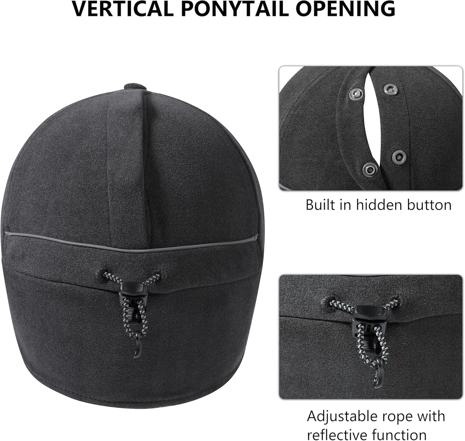 GADIEMKENSD Women's Fleece Ponytail Hat - Reflective Winter Hat with Flip Down Ear Warmer, Vertical Ponytail Hole, Adjustable - Image 3