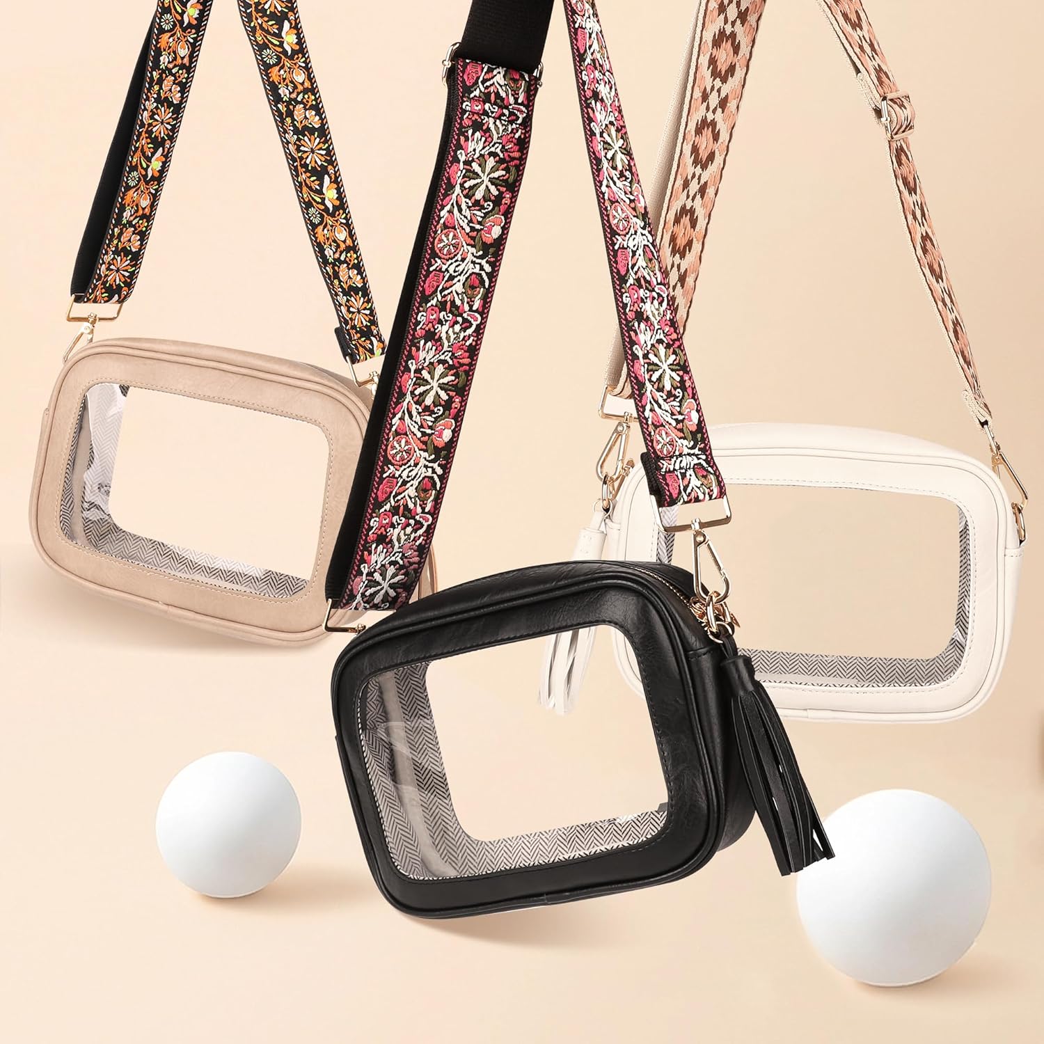 Viva Terry Clear Bag for Stadium Events Approved, Small Clear Crossbody Purse with 2 Adjustable Straps for Makeup Toiletry