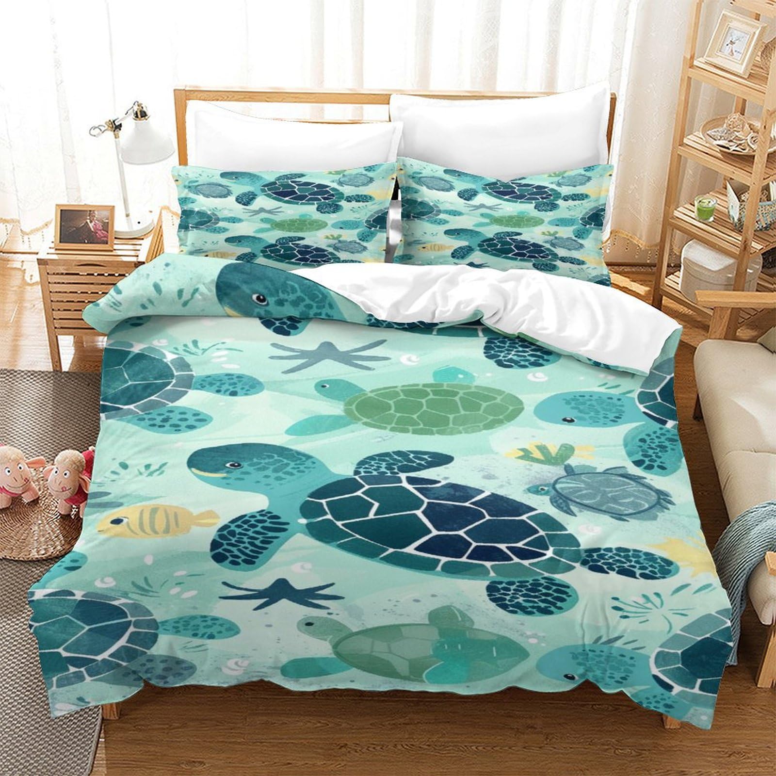 P1S9U7W5Y 3D Printed Sea Turtle 3pcs Duvet Cover Set Microfiber Ocean Bedding Set King（220x240cm）