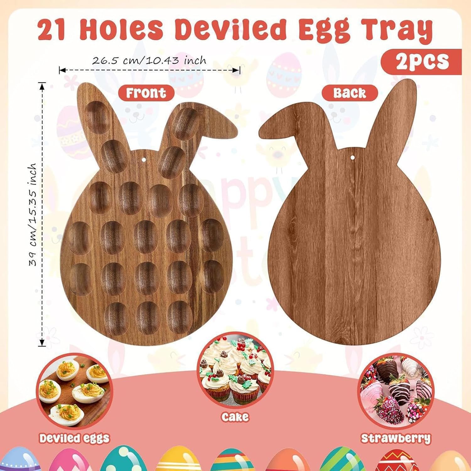 Easter Deviled Egg Tray | 21-Hole Bunny Charcuterie Platter - Spring Deviled Egg Holder - for Home Cooks Party Hosts Entertainers Families Dessert Table Gatherings Spring Event Celebrations