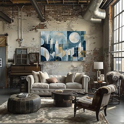 Miniatura 34 de Lienzo artístico para pared, pinturas de arte abstracto, fantasía azul, grafiti colorido sobre fondo blanco; decoración artística moderna para sala