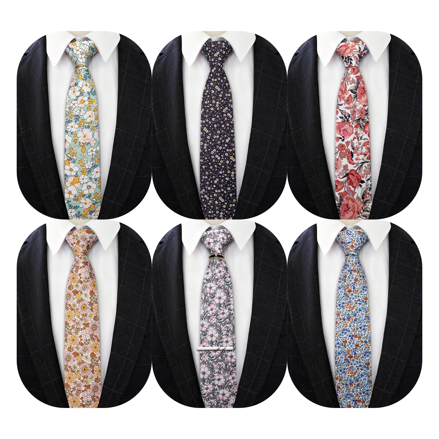 Barry.Wang Men 6PCS Tie Silk Gift Necktie Clip Woven Tie Sets Party