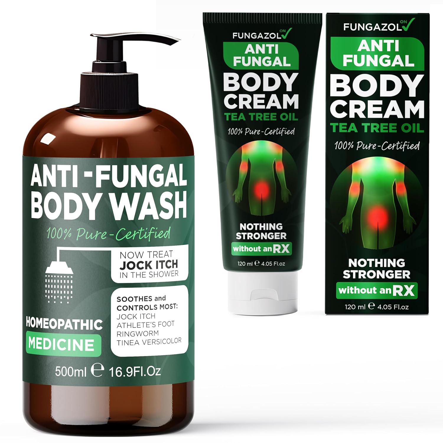 Terramed Just Think Comfort Antifungal Body Cream for Jock Itch, Ringworm & Athlete’s Foot + Antifungal & Antibacterial Soap & Body Wash with Tea Tree Oil