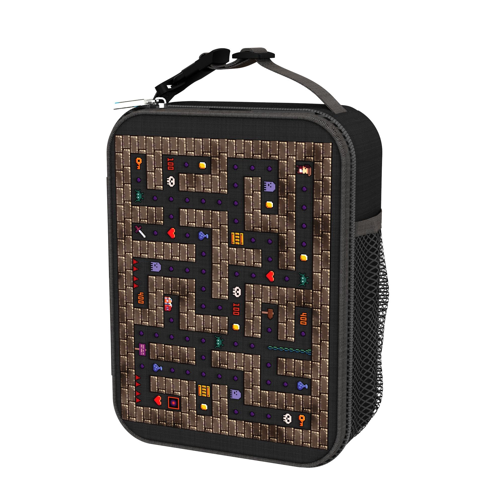 Ion8 Gamer Mines Lunch Bag, Easy Access 3-Sided Zip, Write-On Name Patch, Freshness & Insulation for 6 Hours, Elasticated Mesh Pocket for Bottles, Machine Washable, Polyester Material