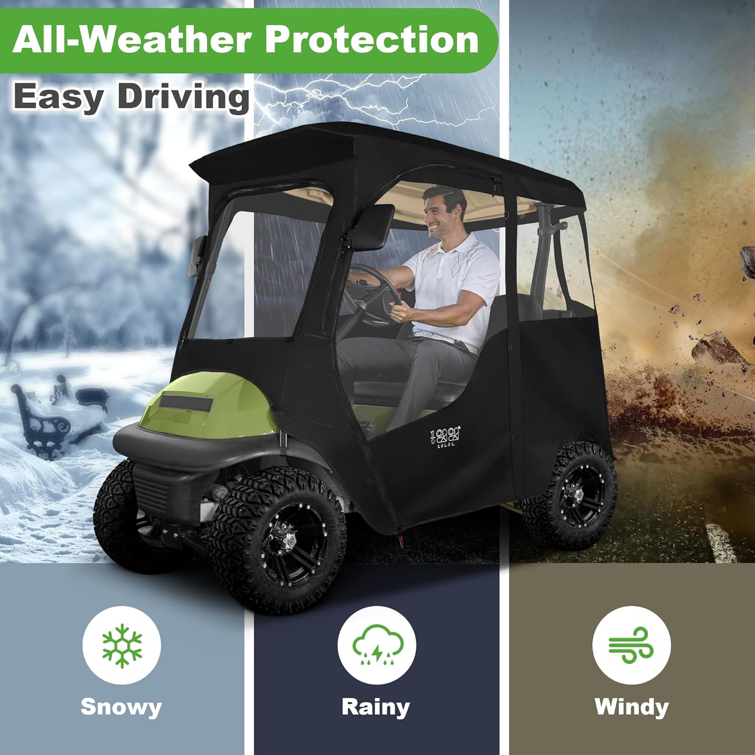10L0L Deluxe 2 Passenger Golf Cart Enclosure for Club Car Precedent,Onward & Tempo Waterproof Windproof Portable Transparent Golf Cart Rain Enclosures Storage Cover - 57" Roof Fit