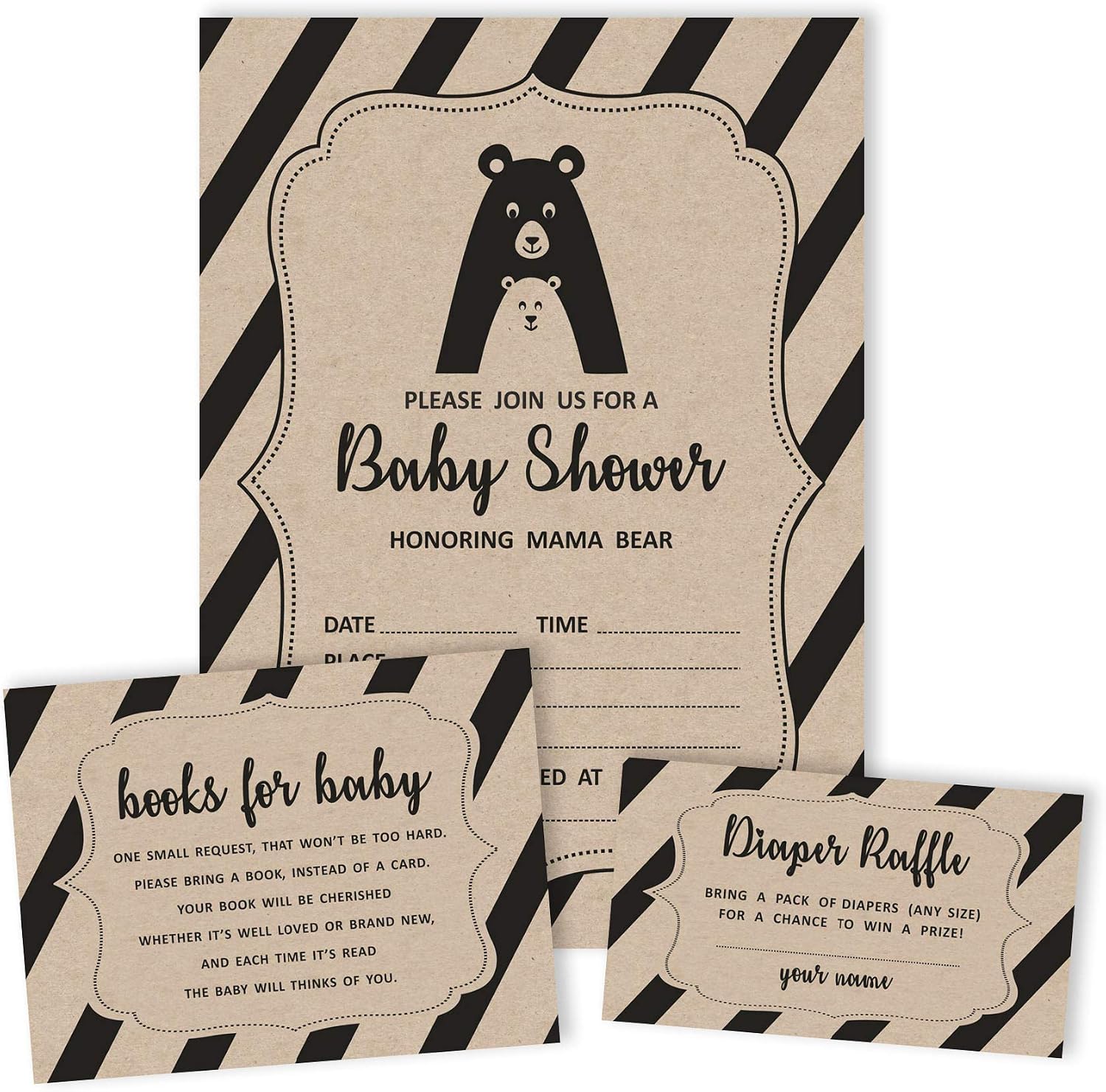 Set of 30 Bear Jungle Animals Rustic Baby Shower Invitations-Diaper Raffle Tickets and Baby Shower Book Request Cards Invites Its A Boy Its A Girl