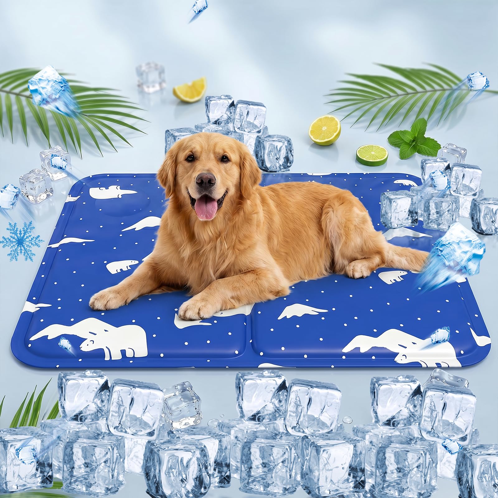 Alfombra Refrescante para Perro Gato,Mascotas Alfombrilla Autoenfriante,Camas refrescante para Mascotas,Prueba de Arañazos/Impermeable/Antideslizante,para en Verano,50x60cm, L, Azul