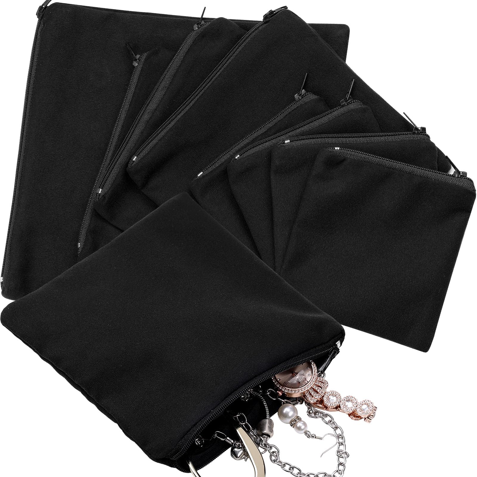 Sanwuta 8 Pcs Zippered Silver Storage Bags Anti Tarnish Pouches, Black