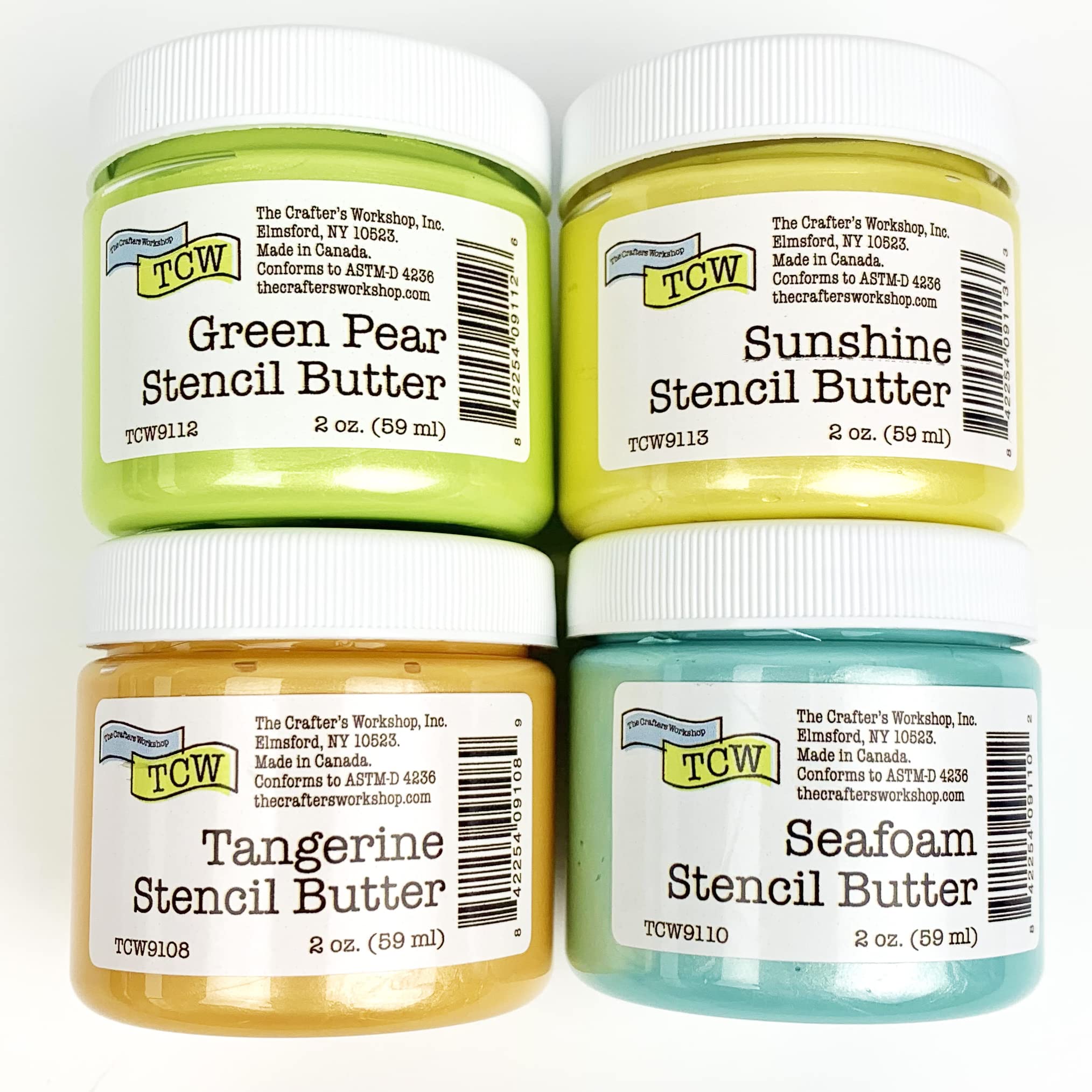 The Crafter's Workshop Stencil Butter - Citrus Acrylic Paint Set - Boutique Metallic Texture Paste for Art, Canvas, Journals, &amp; Cards - 4 x 2oz Jars