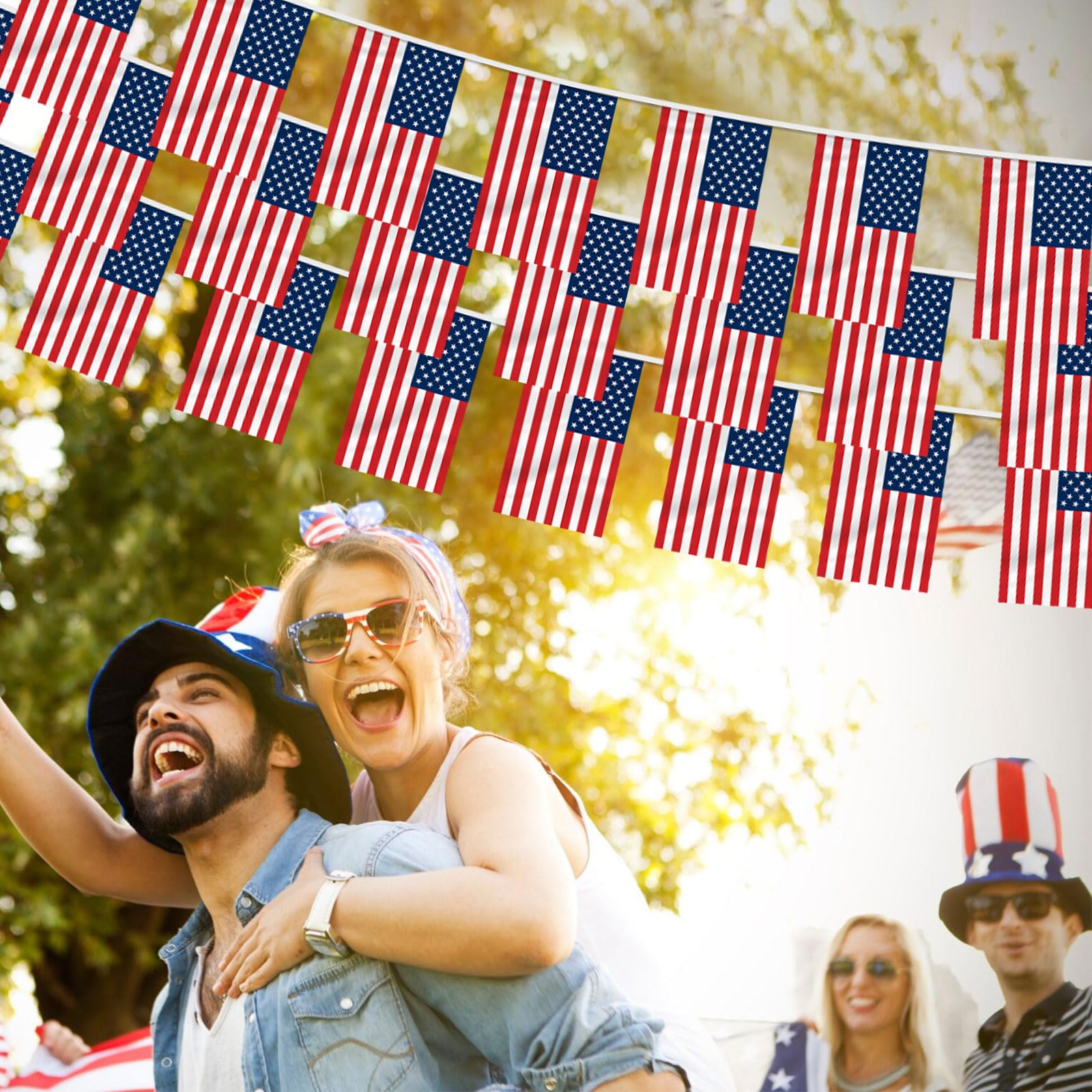 Bandierine Americane 10 M – 30 Bandiere Triangolari USA In Tessuto Impermeabile Per Decorazioni Estere (4 Luglio, Veterans Day)