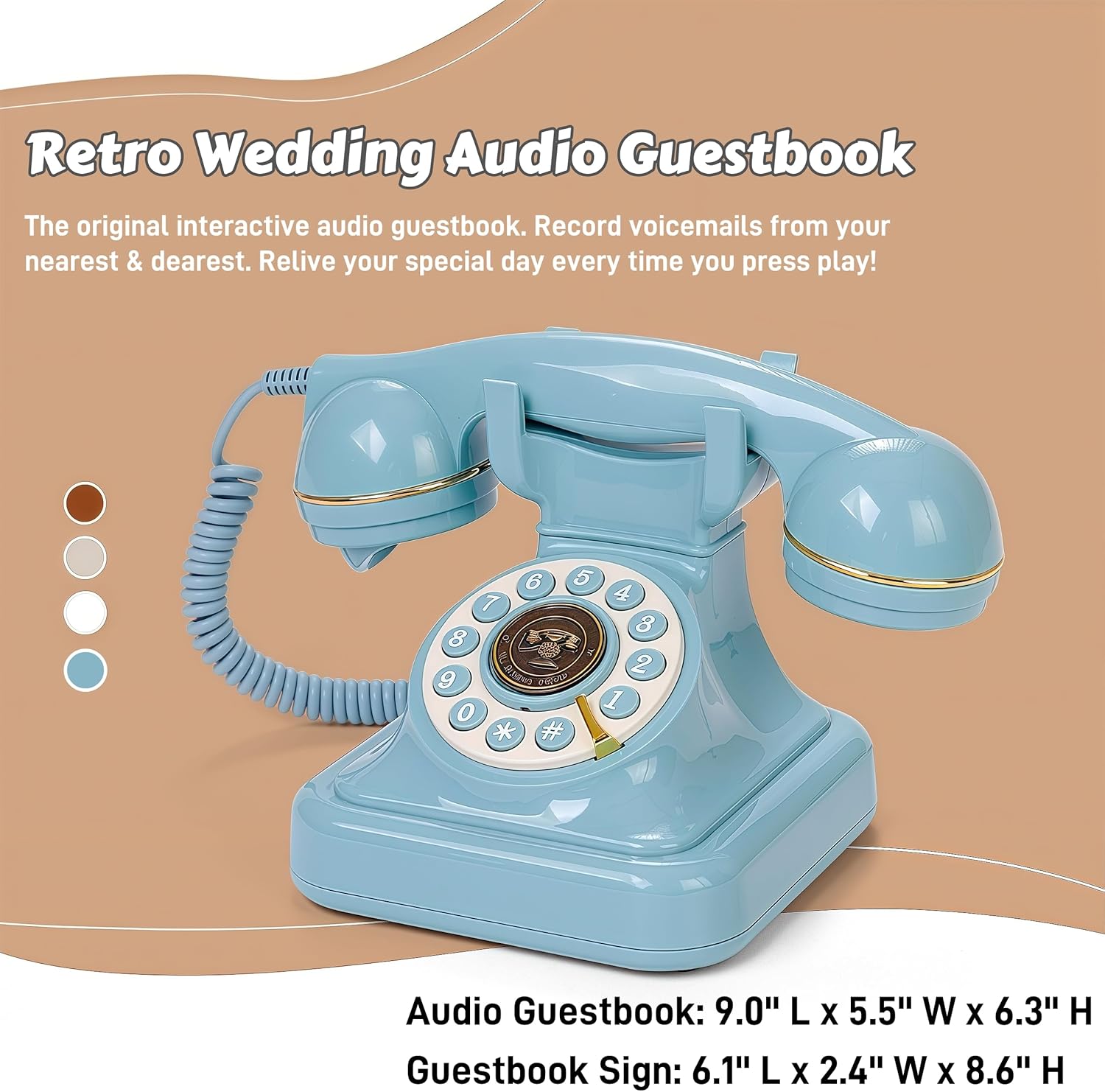 RetroVox Audio Guest Book Wedding Phone Guestbook and Signage Guest Audio Message Book, Vintage Style for Wedding Reception, Bridal Shower, Baby Shower（A Sky Blue ）