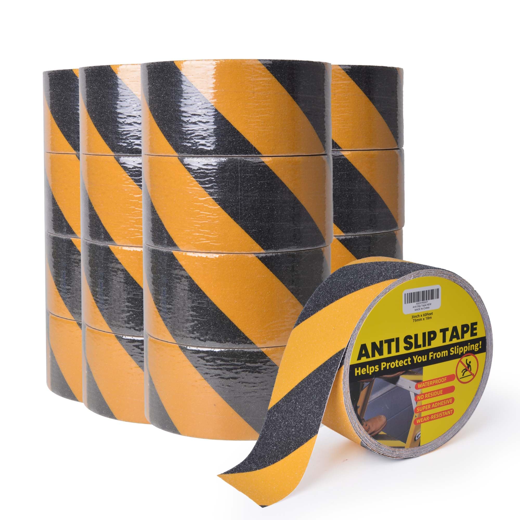 TAPEBEAR Anti Slip Tape Black And Yellow, 16 Rolls Hazard Safety Tape, Non Slip Caution Tape Roll
