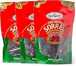 Grace Sun Dried Sorrel 3.5oz - 3 Pack - Jamaica Leaves - Flor de Jamaica - Hibicus Sabdariffa