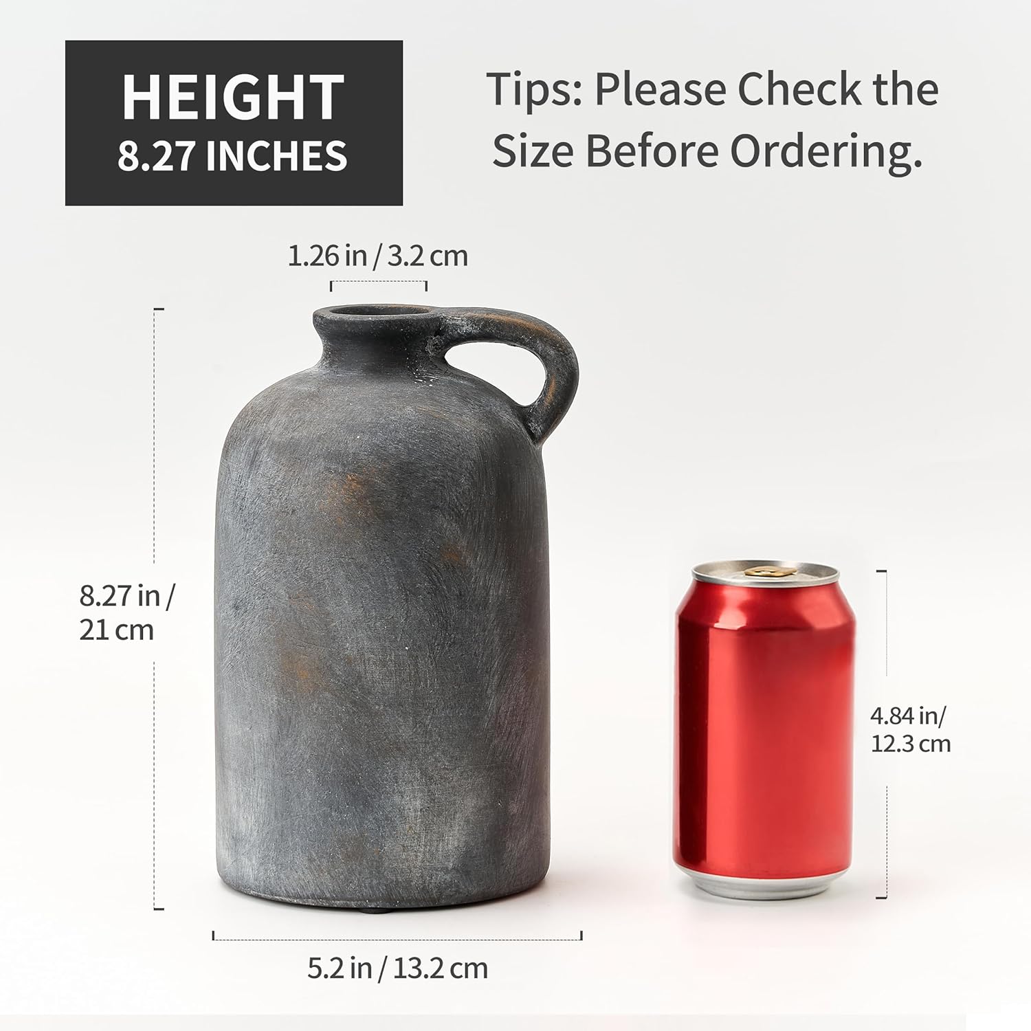 Ceramic Rustic Vase for Home Decor, Terracotta Vase with Handle, Handcrafted Vintage Decorative Flower Vase for Farmhouse, Living Room, Table, Fireplace, Nightstand - Black Bronze - Image 2