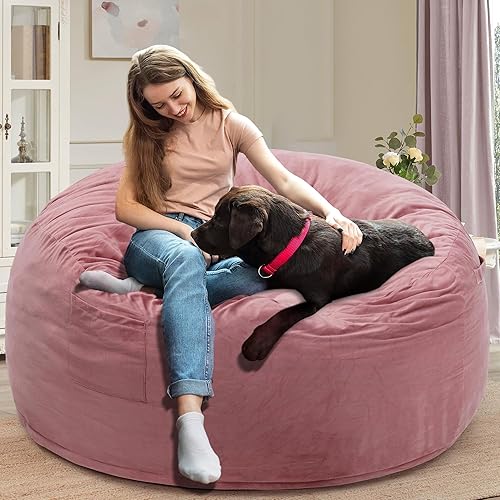 Vista 6 de Kromax - Silla de puf grande de 1,07 m para niños, adolescentes, adultos, con espuma viscoelástica, cubierta de gamuza suave lavable y fácil de Rosa