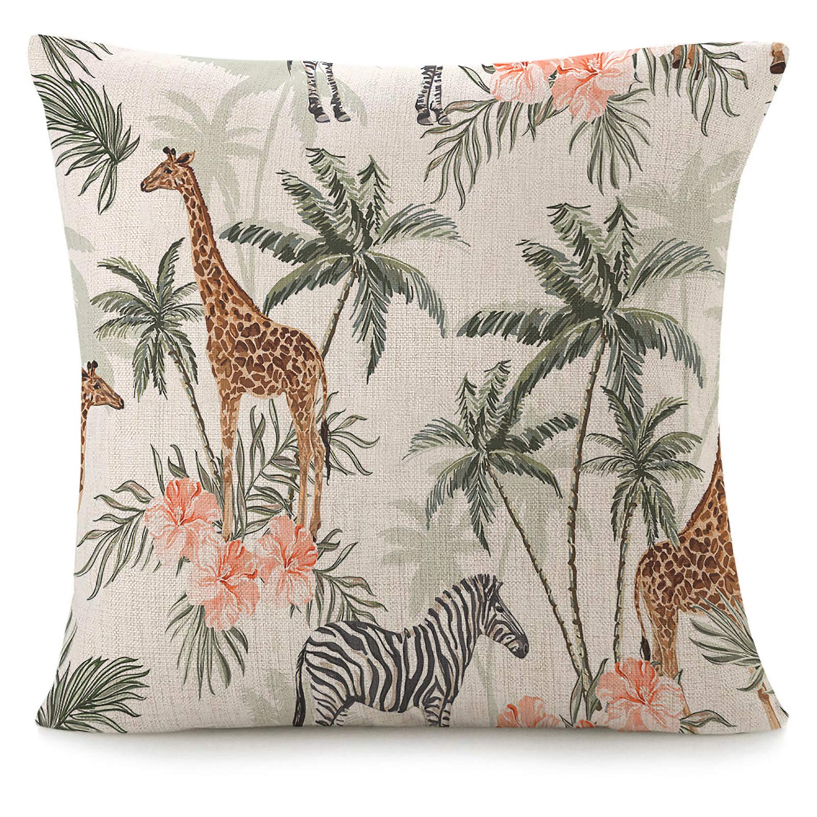 Throw Pillow Covers For Couch Exotic Jungle Scenery Bed Sofa Pillows Case Beautiful Tropical Vintage Palm Trees Cheetah Floral Coconut Hibiscus